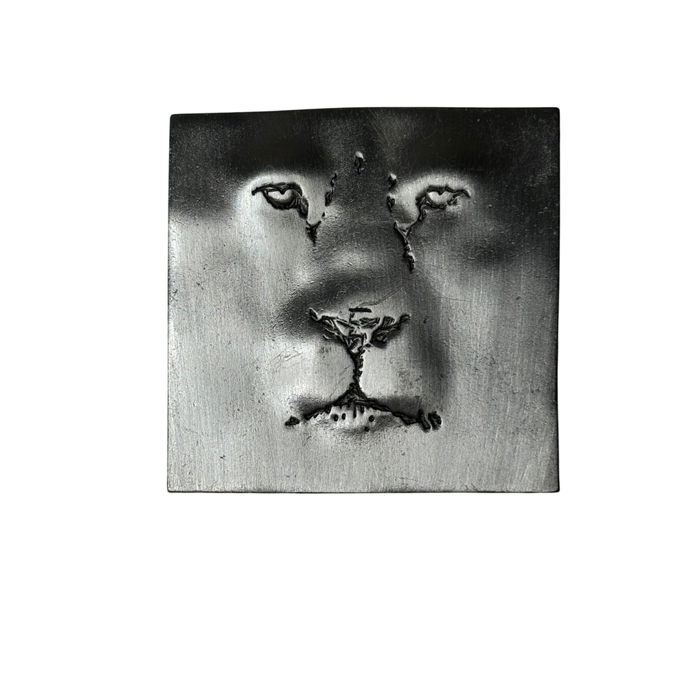 JJ Jonette Jewelry Silver Pewter Lion Face Square Brooch Pin Vintage Minimalist